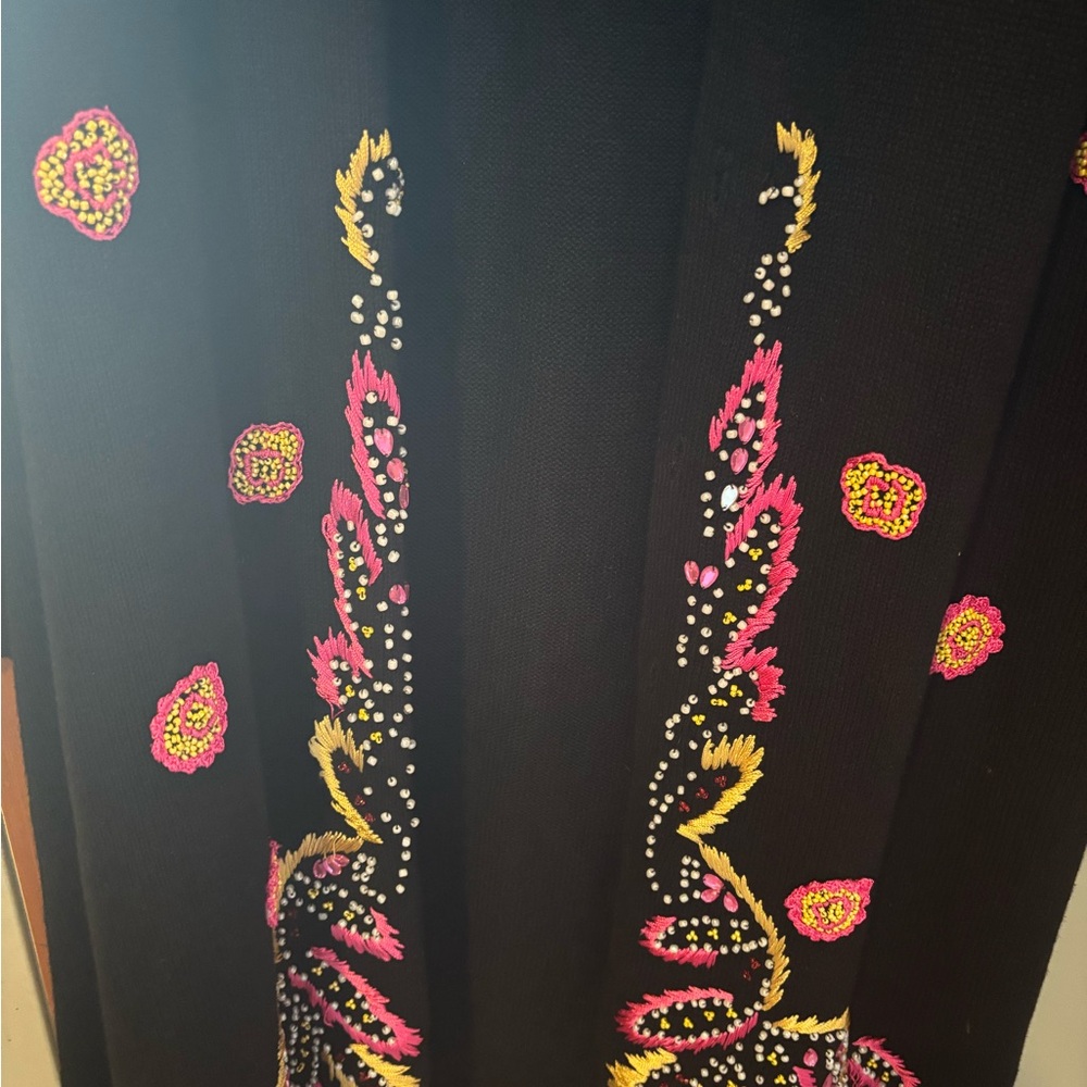 Black Cardigan with Pink and Yellow Embroidery